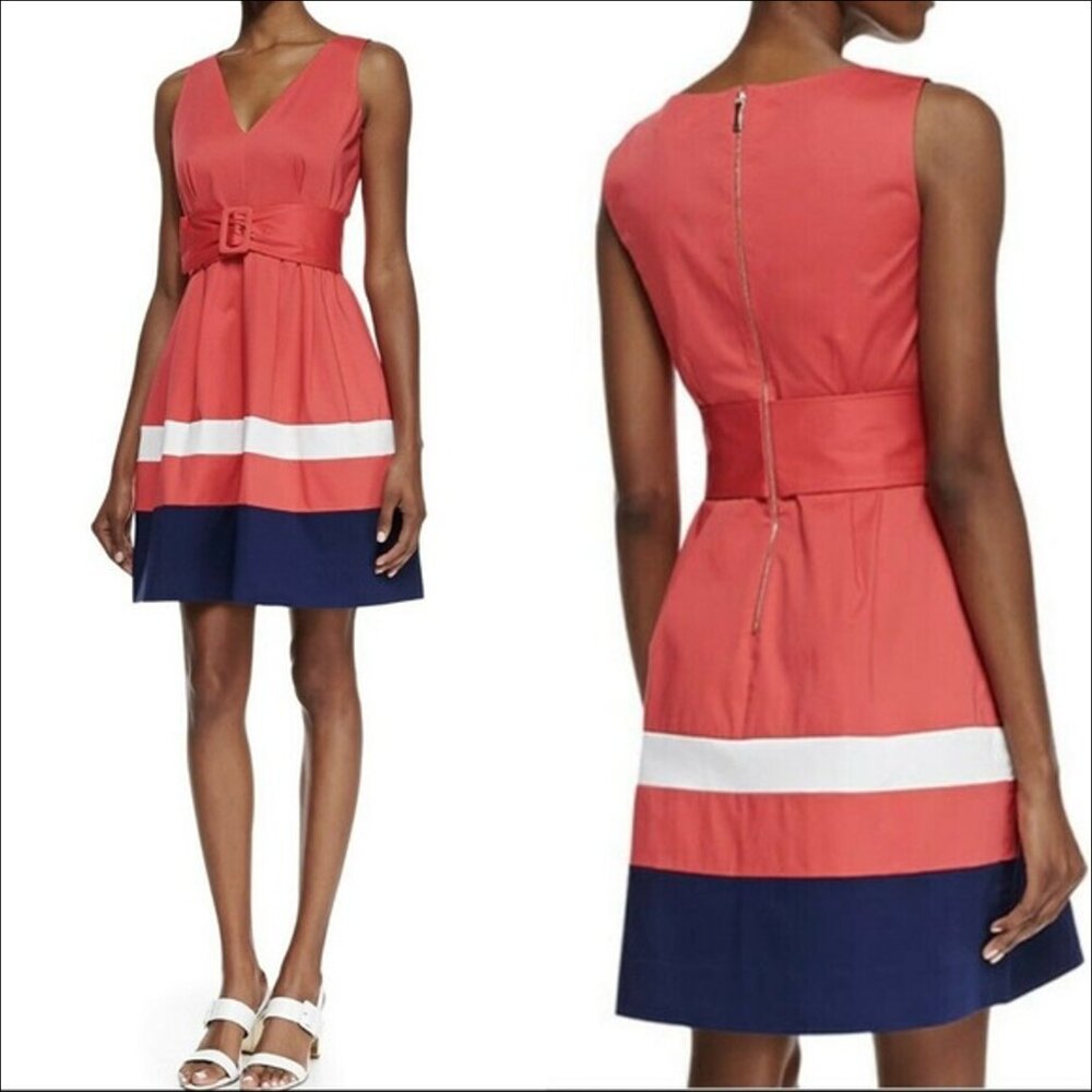 NWT Kate Spade ♠️ Sawyer Sleeveless V-Neck Pleated Fit & Flare Dress, Pink, 12